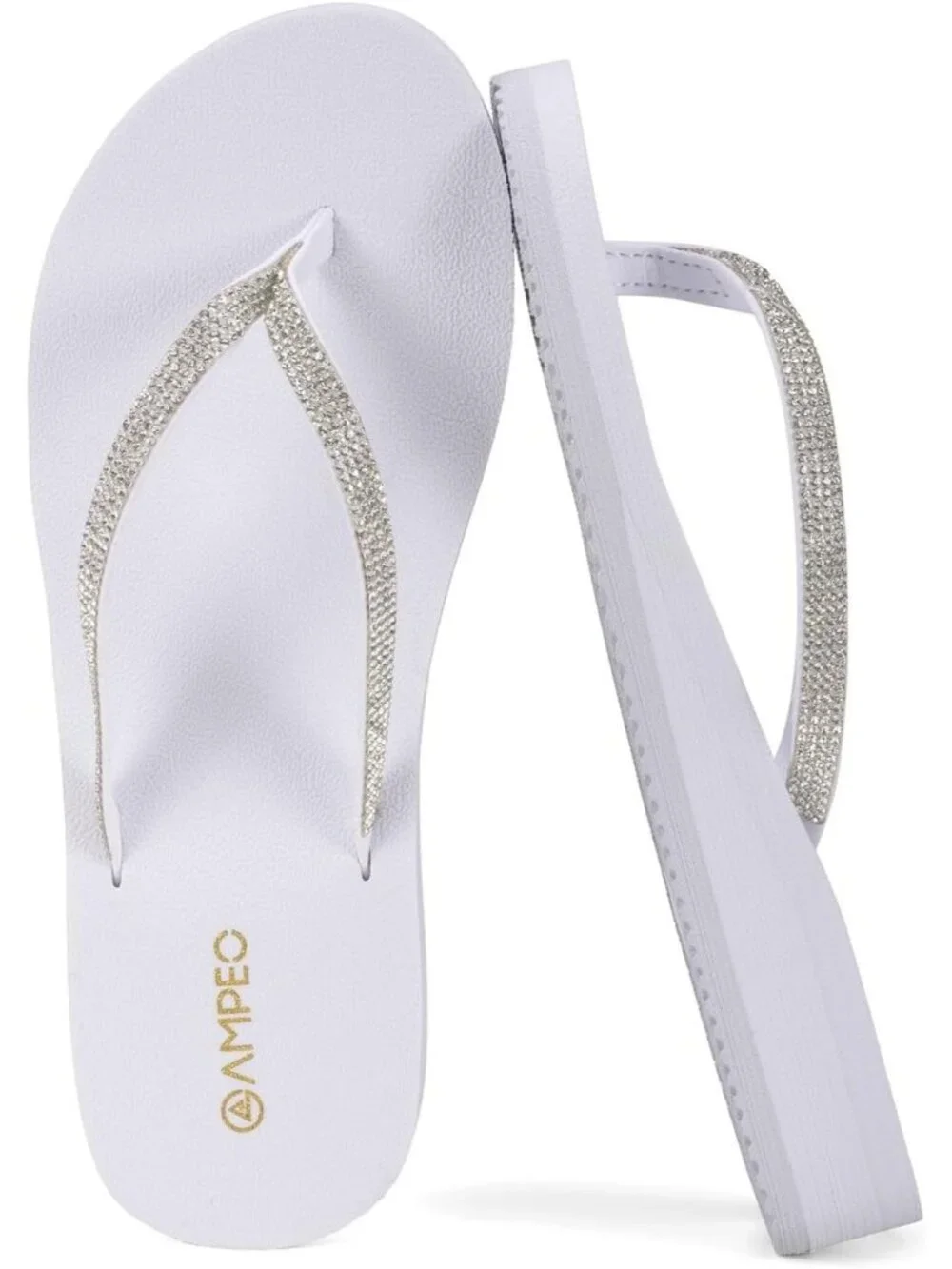 Women's White Sparkly Rhinestone Thin Straps Design for Beach Flip Flop Sandal